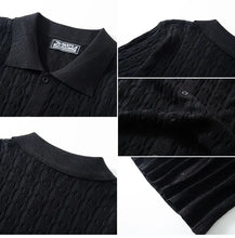 Load image into Gallery viewer, Summe Embroidery Men's Short Sleeved Fashion knitted Shirt 2025 Men's Business Solid Color Casual Button Cardigan POLO Shirt Top