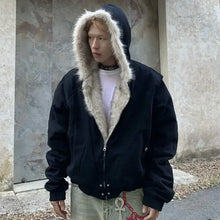 Lade das Bild in den Galerie-Viewer, Fur Collar And Velvet Padded Warm Hooded Coat