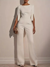 Load image into Gallery viewer, Women's Casual Solid Color 3/4 Length Sleeve Straight Round Neck Beaded High Waist Jumpsuit