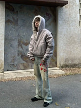 Lade das Bild in den Galerie-Viewer, Fur Collar And Velvet Padded Warm Hooded Coat