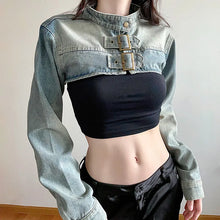Load image into Gallery viewer, Women Denim Y2K Aesthetic Vintage Sexy Crop Top Jacket