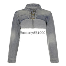 Load image into Gallery viewer, Women Denim Y2K Aesthetic Vintage Sexy Crop Top Jacket