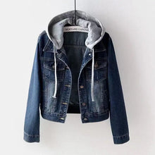 Load image into Gallery viewer, Denim Short Jacket for Women Short Autumn Winter Korean Long-sleeved Slim Hooded Versatile