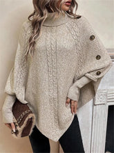 Charger l'image dans la galerie, Twisted Sweater Turtleneck Button Bat-sleeve Design Pullover