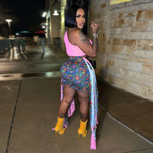 Lade das Bild in den Galerie-Viewer, FAGADOER Summer Print Tassels Mini Skirts Two Piece Sets