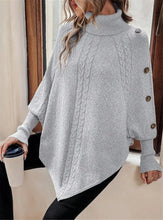 Charger l'image dans la galerie, Twisted Sweater Turtleneck Button Bat-sleeve Design Pullover