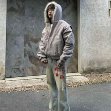 Lade das Bild in den Galerie-Viewer, Fur Collar And Velvet Padded Warm Hooded Coat