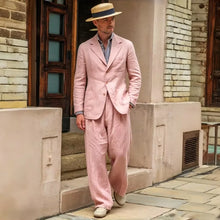 Load image into Gallery viewer, Men's Linen Suit 2 Pieces Luxury Slim Fit Casual Blazer Straight Leg Pants Breathable Wrinkle Resistant Lightweight For Wedding