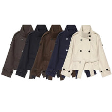 Load image into Gallery viewer, Women's Double Breasted Lace Up Stand Collar Belt Decoration Jacket