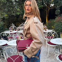 Load image into Gallery viewer, HXAO Women's Belt Trench Coat Demi-Season News And Jackets Double Breasted Cropped Windbreaker Coat Long Sleeve Female Trenches