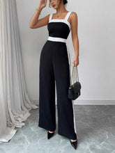 Load image into Gallery viewer, Women's Black White Jumpsuit Square Neck Contrast Trim Ideal for Evening Events Parties Elegant Styles
