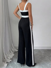 Load image into Gallery viewer, Women's Black White Jumpsuit Square Neck Contrast Trim Ideal for Evening Events Parties Elegant Styles