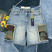 Load image into Gallery viewer, Summer new work style multi-pocket denim shorts for men, loose casual splicing five-quarter pants