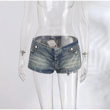 Load image into Gallery viewer, Y2K Style Denim Jacket Shorts Set Women's Stand Collar Button Long Sleeve Coats Low Waist Mini Short 2026 Summer New Lady Outfit