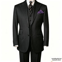 Load image into Gallery viewer, Men's Striped Suits Set 3-piece Single Breasted Jacket Pants Vest Business Vintage Blazer Suit Formal Suitable For All Seasons