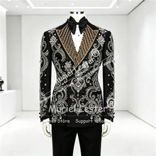 Load image into Gallery viewer, Men's Rhinestone Beaded Appliques Groom Single Breasted Slim Fit Suit Outfit