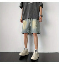 Load image into Gallery viewer, Embroidered Denim Shorts Men's Summer American Retro Street Five-point Pants Trendy Brand Trendy Loose