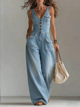 Load image into Gallery viewer, Elegant Women's Sleeveless V-Neck Tight Waist Wide-Leg Overall Jumpsuit