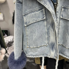 Charger l'image dans la galerie, Fox Fur Denim Fleece-Lined and Batwing Sleeve Cotton Coat