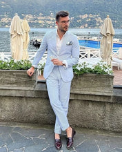 Load image into Gallery viewer, Men's Seersucker Striped 2 Piece Slim Fit Pinstripe Suit