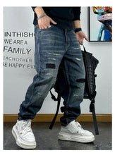 Lade das Bild in den Galerie-Viewer, Patch Ripped Jeans Denim Cargo Pants