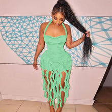 Lade das Bild in den Galerie-Viewer, Hugcitar Elegant Halter Solid Ruffles Backless Taseel Mini Dress