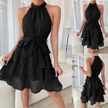 Load image into Gallery viewer, Women's Red Mini Dress Vestidos 2025 Summer Fashion Sexy Style Halter Sleeveless Ruffle Edge Tied Woman Dresses Women Sundress