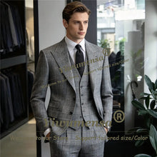 Load image into Gallery viewer, Men Houndstooth Plaid Jacket Vest Pants 3 Pieces Suit