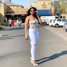 Lade das Bild in den Galerie-Viewer, Women's White High Waist Ripped Jeans