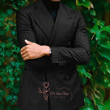 Load image into Gallery viewer, Men Blue Striped Peak Lapel Double Breasted Jacket Pants