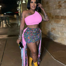 Lade das Bild in den Galerie-Viewer, FAGADOER Summer Print Tassels Mini Skirts Two Piece Sets