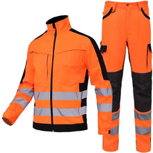 Load image into Gallery viewer, Safety Work Suit Men Mechanic Jacket and Pant Sets for Working Hi Vis Workwear Multi Pockets Workshop Uniforms