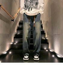 Lade das Bild in den Galerie-Viewer, Trend Simplicity Male Casual Plaid Jeans Streetwear Embroidered Denim Pants Men Loose Straight Classic Wide Leg Retro Trousers