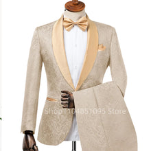 Load image into Gallery viewer, Men's Formal Jacquard 2-Piece Wedding Suit Shawl Lapel Blazer with Pants Slim Fit Tuxedo Business Costume for Groom Party Prom