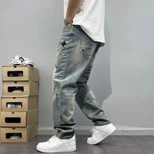 Load image into Gallery viewer, Trendy Edgy And Stylish Men's With Patchwork Embroidery And Prints Loose-fitting Straight Leg Jeans