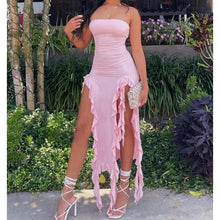 Cargar imagen en el visor de la galería, Strapless Sexy Floral Fold Hemline High Slit Mini Dress