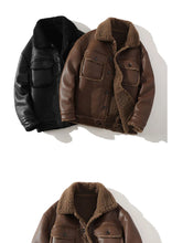 Load image into Gallery viewer, Schinteon Men Suede Leather Jacket Autumn Winter Warm Thick Casual Outwear Faux Lamb Wool Fur Solid Color Turn-down Collar Coat