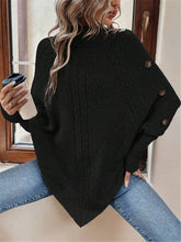 Charger l'image dans la galerie, Twisted Sweater Turtleneck Button Bat-sleeve Design Pullover