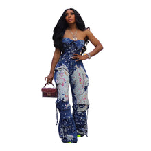 Load image into Gallery viewer, Denim Romper Jumpsuts Spliced Overall Flare Pants