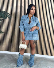 Lade das Bild in den Galerie-Viewer, FAGADOER Fashion Button Long Sleeve Denim Mini Dress