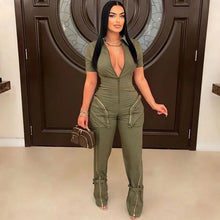 Load image into Gallery viewer, Front Zipper Turn-down Collar Cargo Jumpsuit