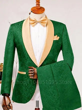Load image into Gallery viewer, Men's Formal Jacquard 2-Piece Wedding Suit Shawl Lapel Blazer with Pants Slim Fit Tuxedo Business Costume for Groom Party Prom