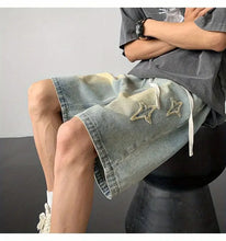 Load image into Gallery viewer, Embroidered Denim Shorts Men's Summer American Retro Street Five-point Pants Trendy Brand Trendy Loose