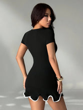 Load image into Gallery viewer, Round neck ruffled slim-fit mini dress