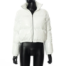 Load image into Gallery viewer, Puffer Long Sleeve Zip Up Crop Bubble Down Shiny Quilted Jacket