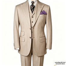 Load image into Gallery viewer, Men's Striped Suits Set 3-piece Single Breasted Jacket Pants Vest Business Vintage Blazer Suit Formal Suitable For All Seasons