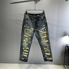Load image into Gallery viewer, Mens Ripped Baggy Distressed Denim Straight Leg Patchwork Oversized Jeans