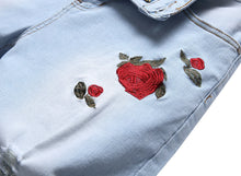 Load image into Gallery viewer, 2026 Summer Men's Red Rose Embroidered Jeans Shorts, Fashion Casual Shorts Black Blue White Men Torn and Frayed Denim Shorts