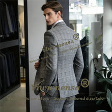 Load image into Gallery viewer, Men Houndstooth Plaid Jacket Vest Pants 3 Pieces Suit