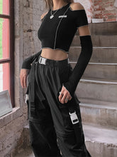 Lade das Bild in den Galerie-Viewer, Off Shoulder Hollow Crew Neck T-shirt,